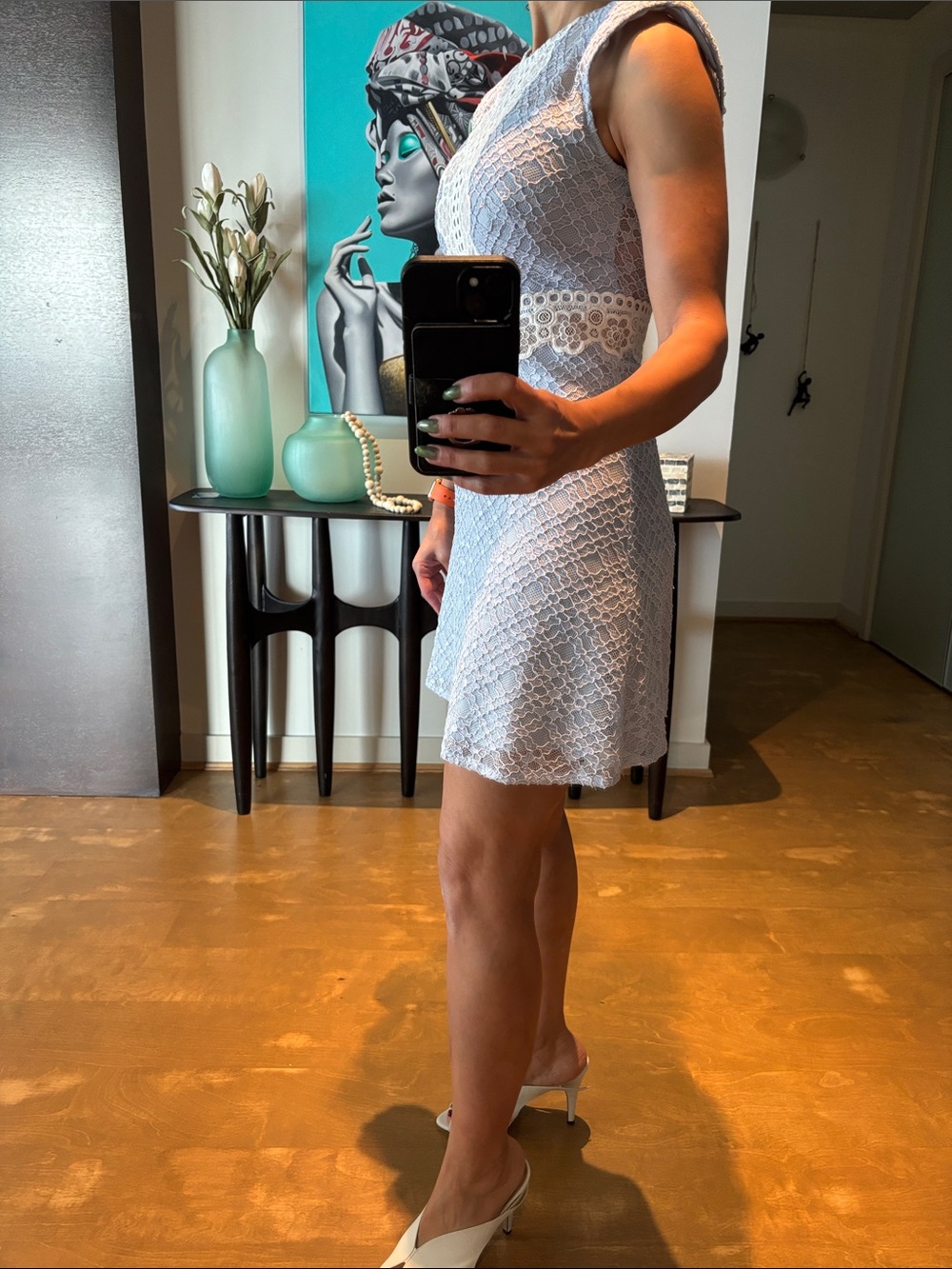 Sandro Light Blue Lace Dress with Cream Trim - Picture 2 of 7